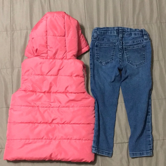 Pink Unicorn Hooded Puffer Vest and Jeans Girls 3T - Picture 2 of 2
